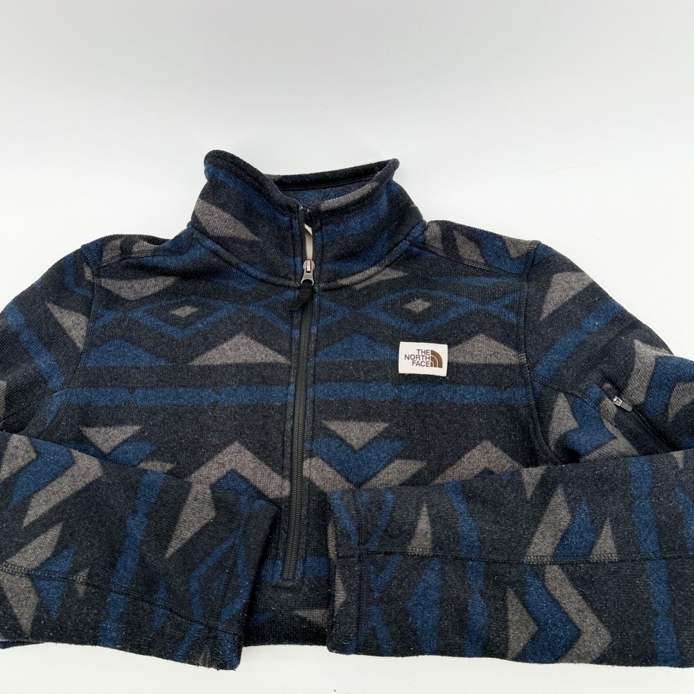 The North Face Mens Aztec Geometric Fleece Quarter Zip Pullover Blue Grey Size M